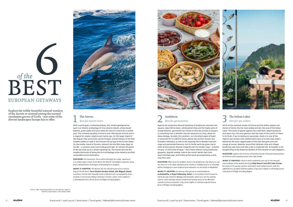 Donna Hardie. Article on the best European destinations and holidays for Kuoni magazine