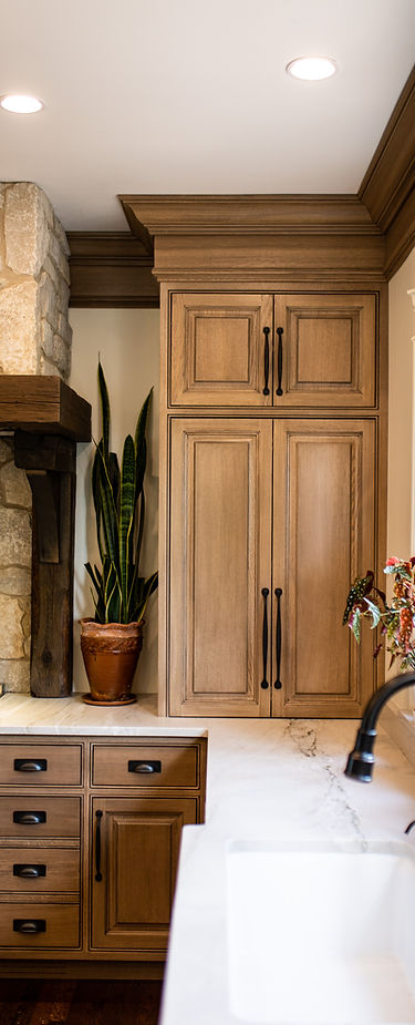 Inset Beaded Glazed White Oak Custom Cabinetry