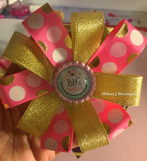 Pink Gold Big Sister Baby Shower Corsage Pin Milanijbowtique