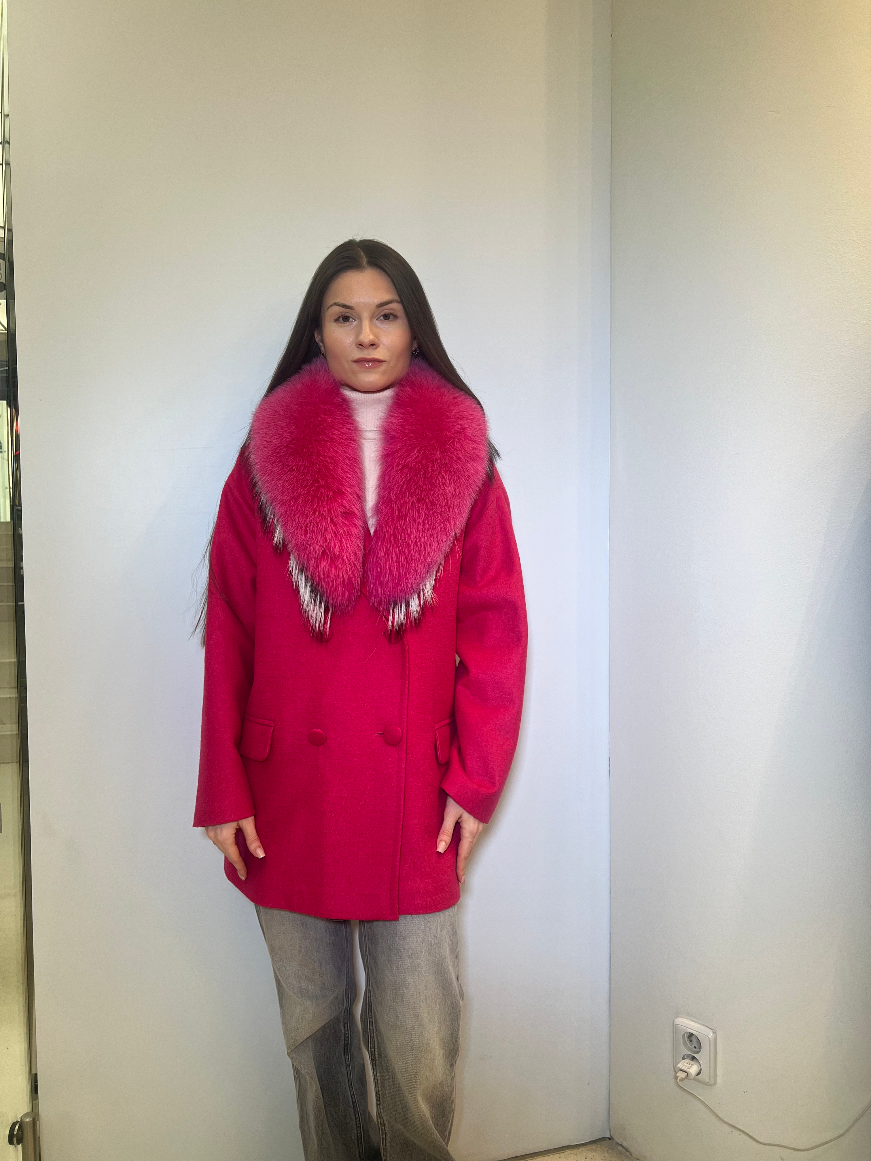 Kašmírový středně dlouhý růžový kabát PP 4262