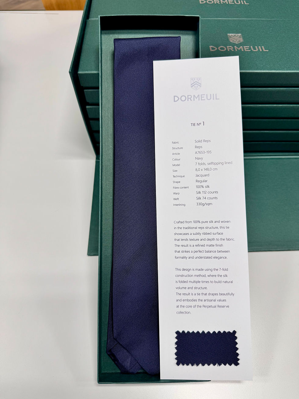 サムネイル： DORMEUIL 7フォールド シルクネクタイ｜ソリッドレップス