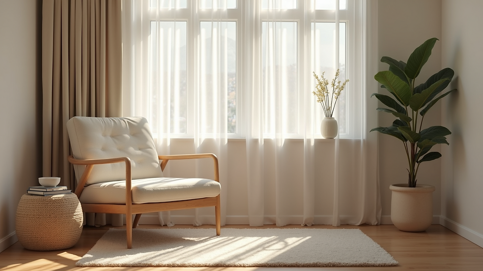 High angle view of a peaceful therapy room with a comfortable chair