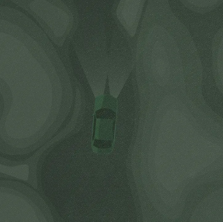 Green digital artwork of a car driving through a canyon, aerial view