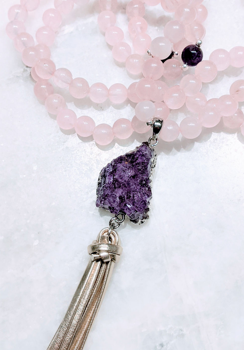 Thumbnail: Mala Necklace - Rose Quartz & Amethyst