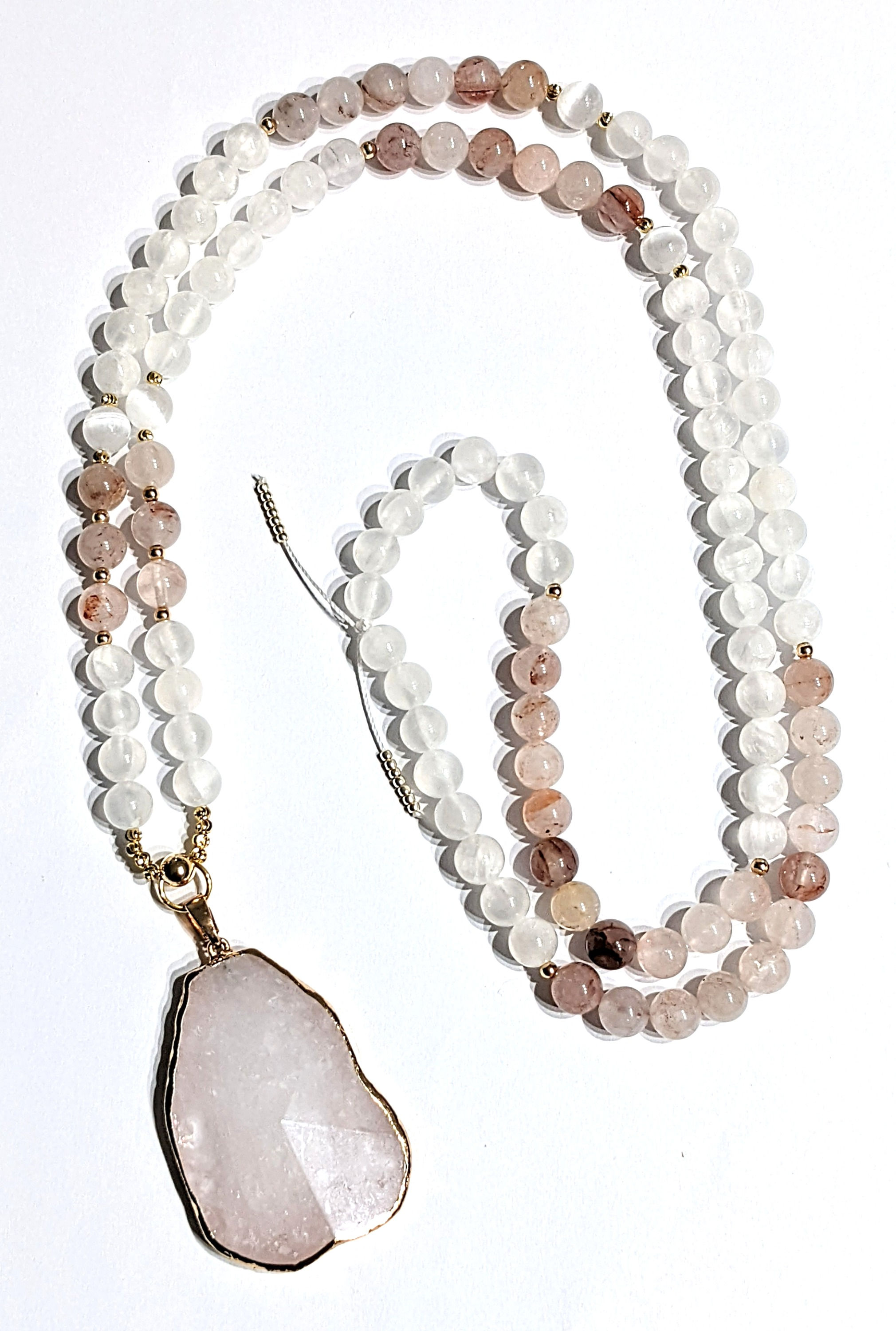 Mala Necklace - Hematoid & Clear Quartz
