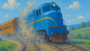 Blue train emitting smoke speeds on tracks through a green landscape under a clear sky, symbolizing momentum and progress—ideal imagery for CRM Budget planning focused on transformation and growth.