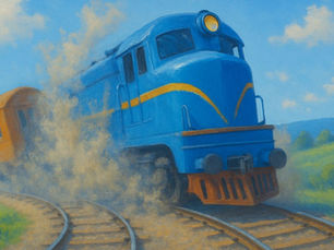 Blue train emitting smoke speeds on tracks through a green landscape under a clear sky, symbolizing momentum and progress—ideal imagery for CRM Budget planning focused on transformation and growth.