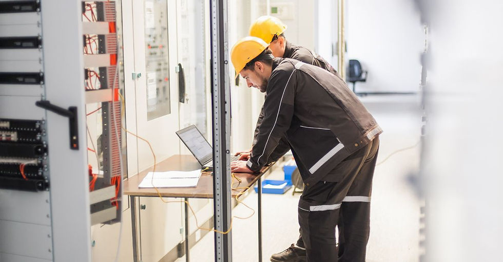 Field service technicians using Business Central Approval Workflows while configuring data center equipment.