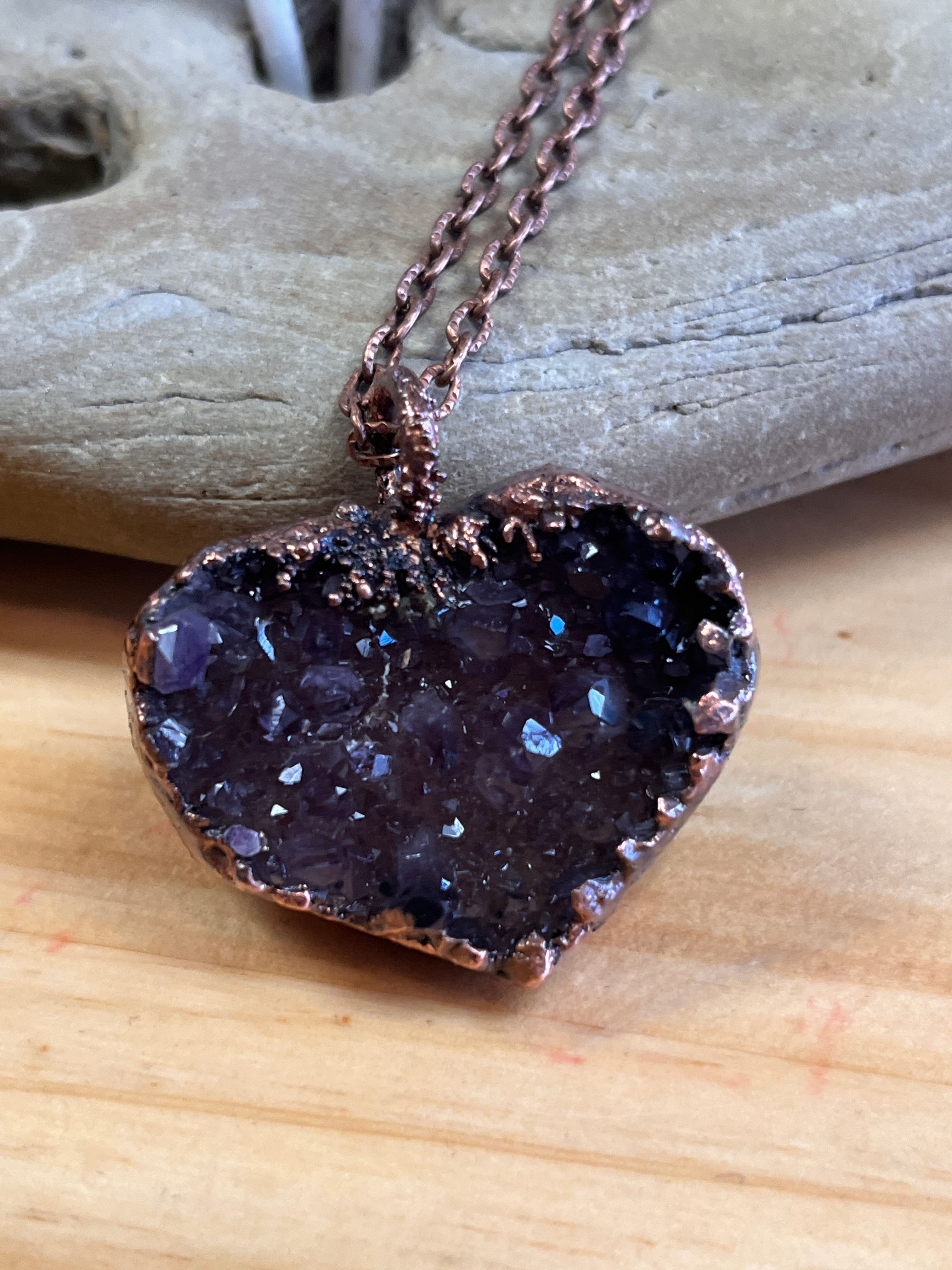 Amethyst Druzy Heart Necklaces