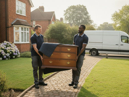 Professional movers from a Farnborough company expertly handle heavy furniture, ensuring a smooth and efficient moving process.