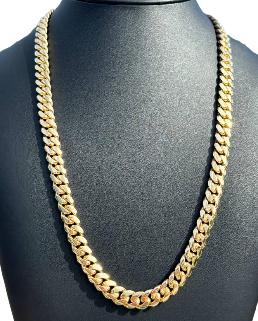 14k solid yellow gold Cuban necklace chain 23 inches 9mm 145 grams new sleek