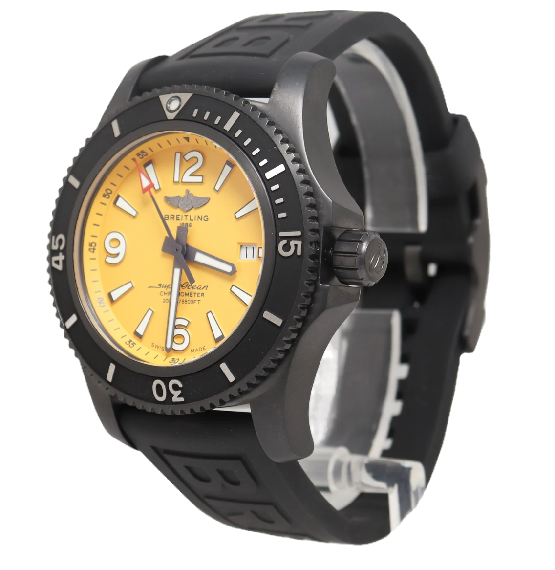 Breitling Superocean II Mens Watch Auto Steel 46mm Strap Date M17368 Yellow