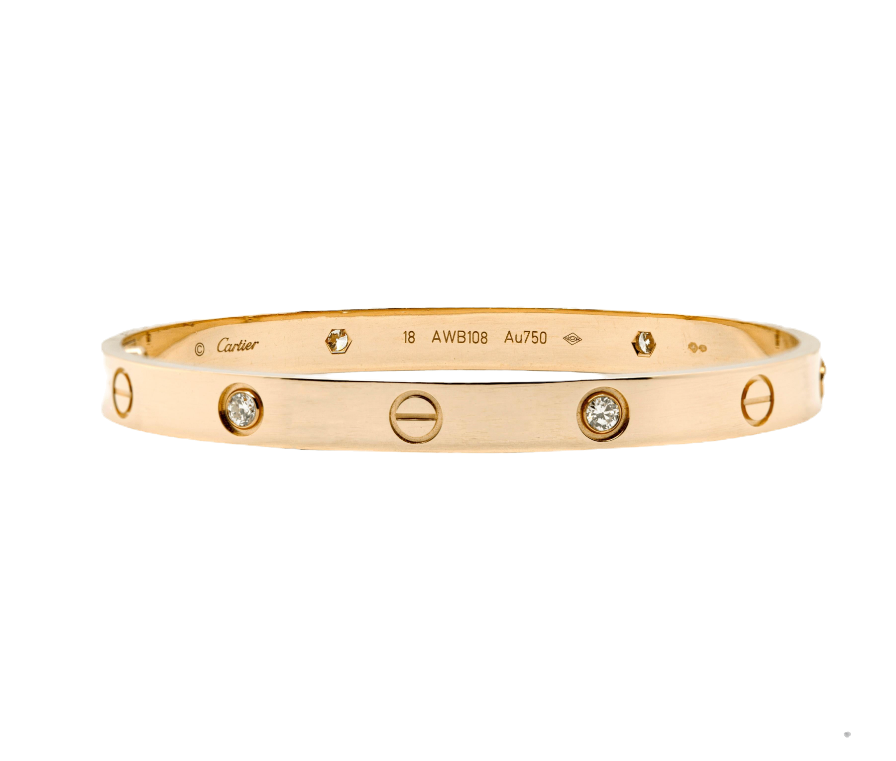 18k yellow gold LOVE BRACELET, CLASSIC MODEL 4 DIAMONDS 0.42CTW size 18 fu