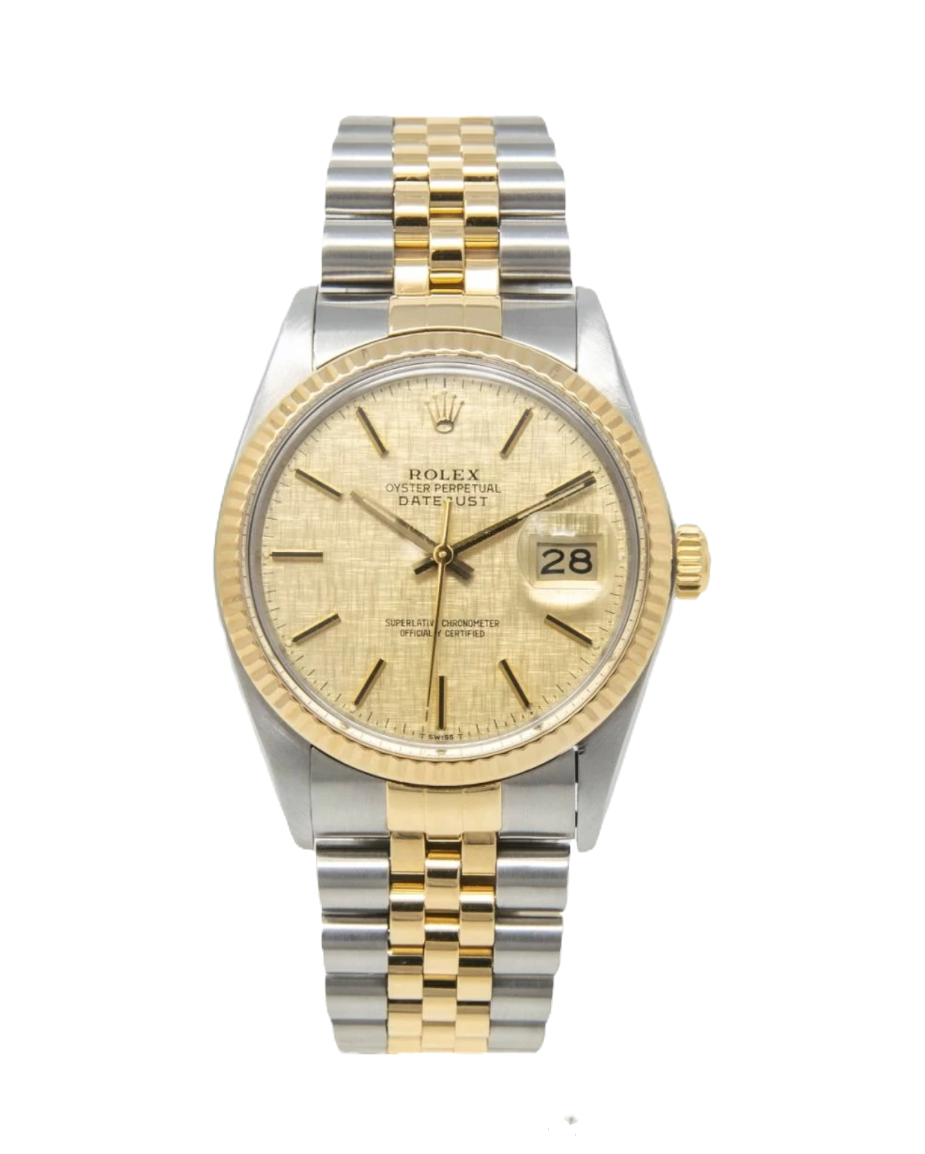 Rolex Datejust 36mm Linen dial bezel 16013 jubilee two tone factory 18k gold box