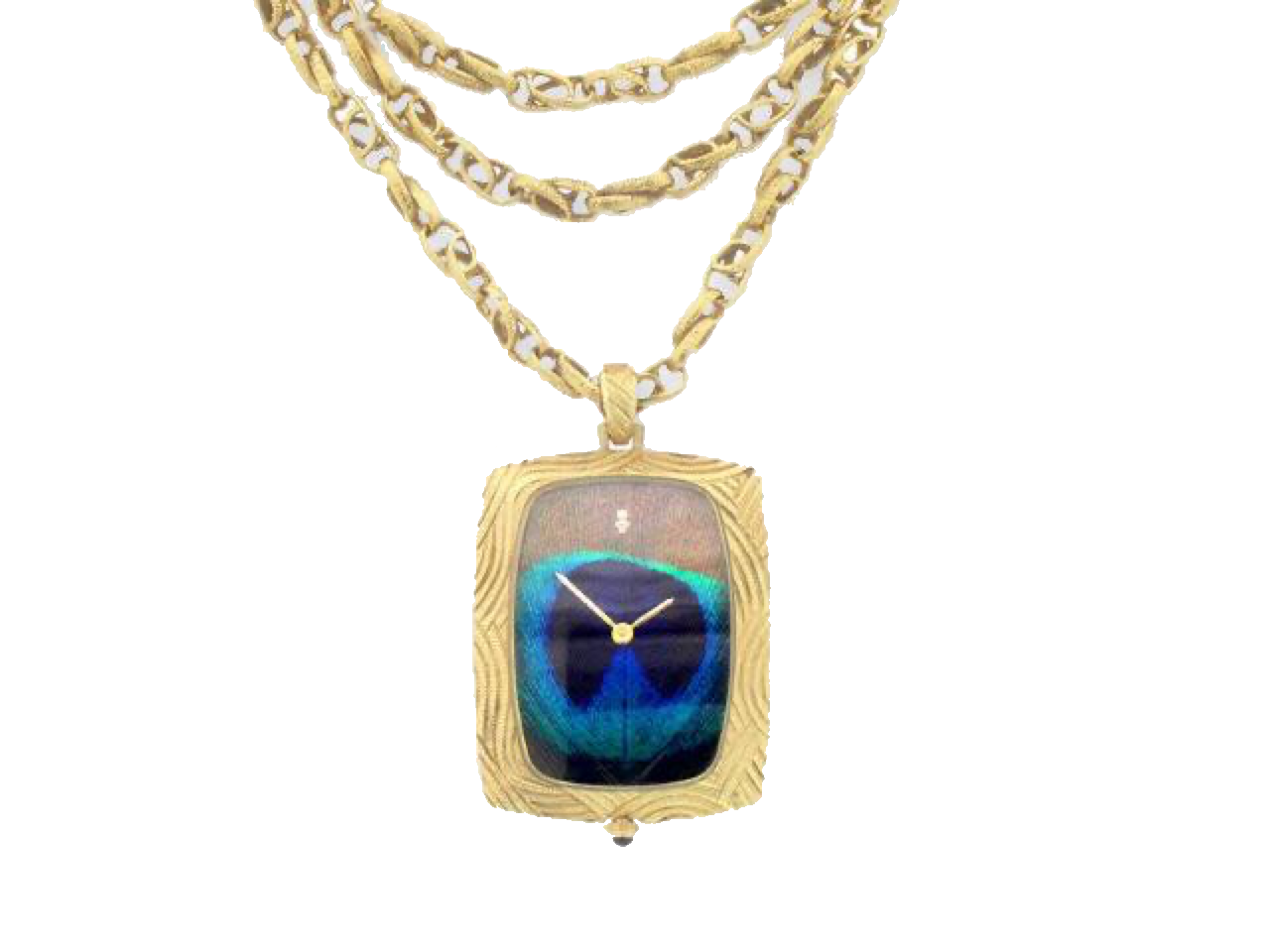 Corum 18k solid Yellow Gold Pendant Peacock Feather Watch & chain
