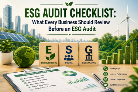 ESG Audit Checklist showing environmental, social, and governance review framework to help businesses prepare for ESG audits and improve sustainability performance.