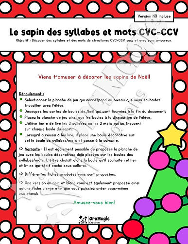 Le sapin des syllabes et des vrais mots CVC-CCV sans et avec sons amoureux