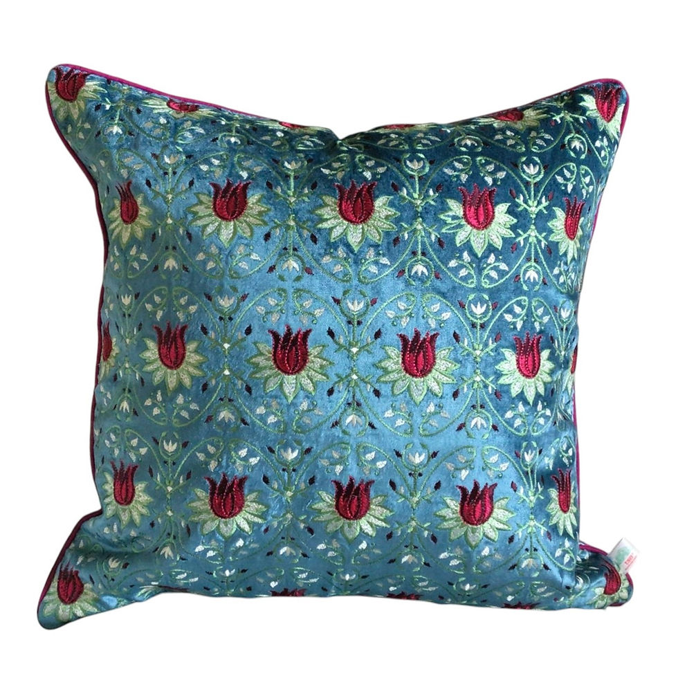 Thumbnail: 1 Embroidered Cushion Cover- Tulipani- Ocean Blue