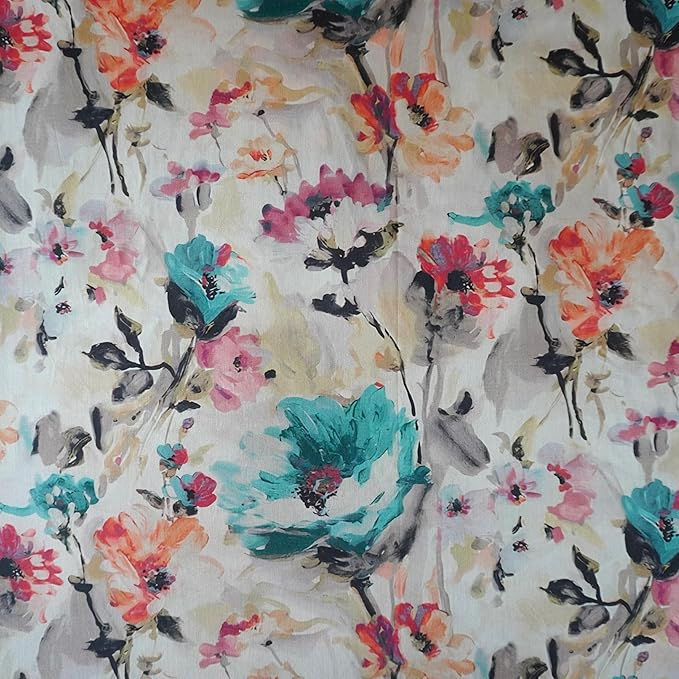 Thumbnail: 350 TC Luxury Cotton Bedsheet- Prairie de fleurs- Birch Aqua Gold