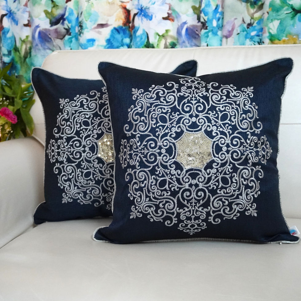 2 Embroidered Cushion Covers- Surya- Blue Silver