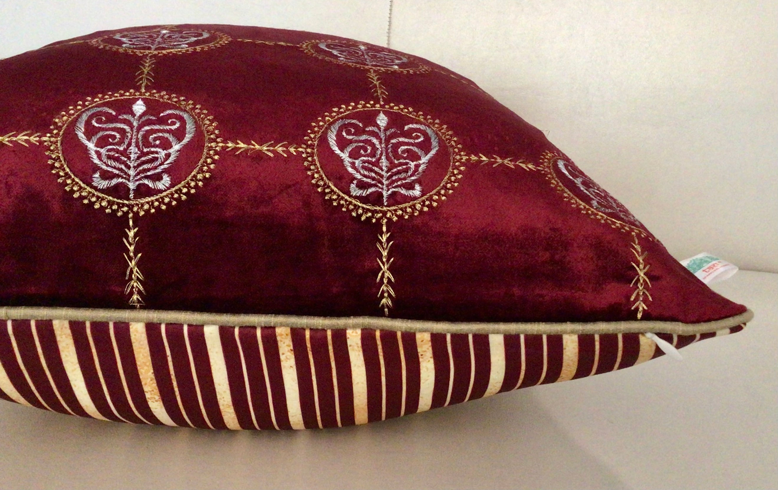 1 Embroidered Rectangular Cushion Cover- Cleopatra- Wine Red