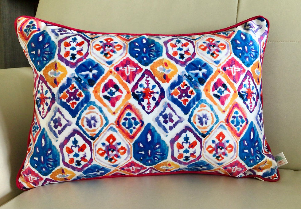 Thumbnail: 2 Reversible Rectangular Printed Cushion Covers- Watercolor Ikats- Lavender