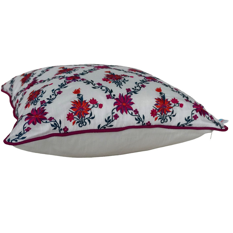 Thumbnail: 2 Embroidered Cushion Covers- Paradise- Burgundy