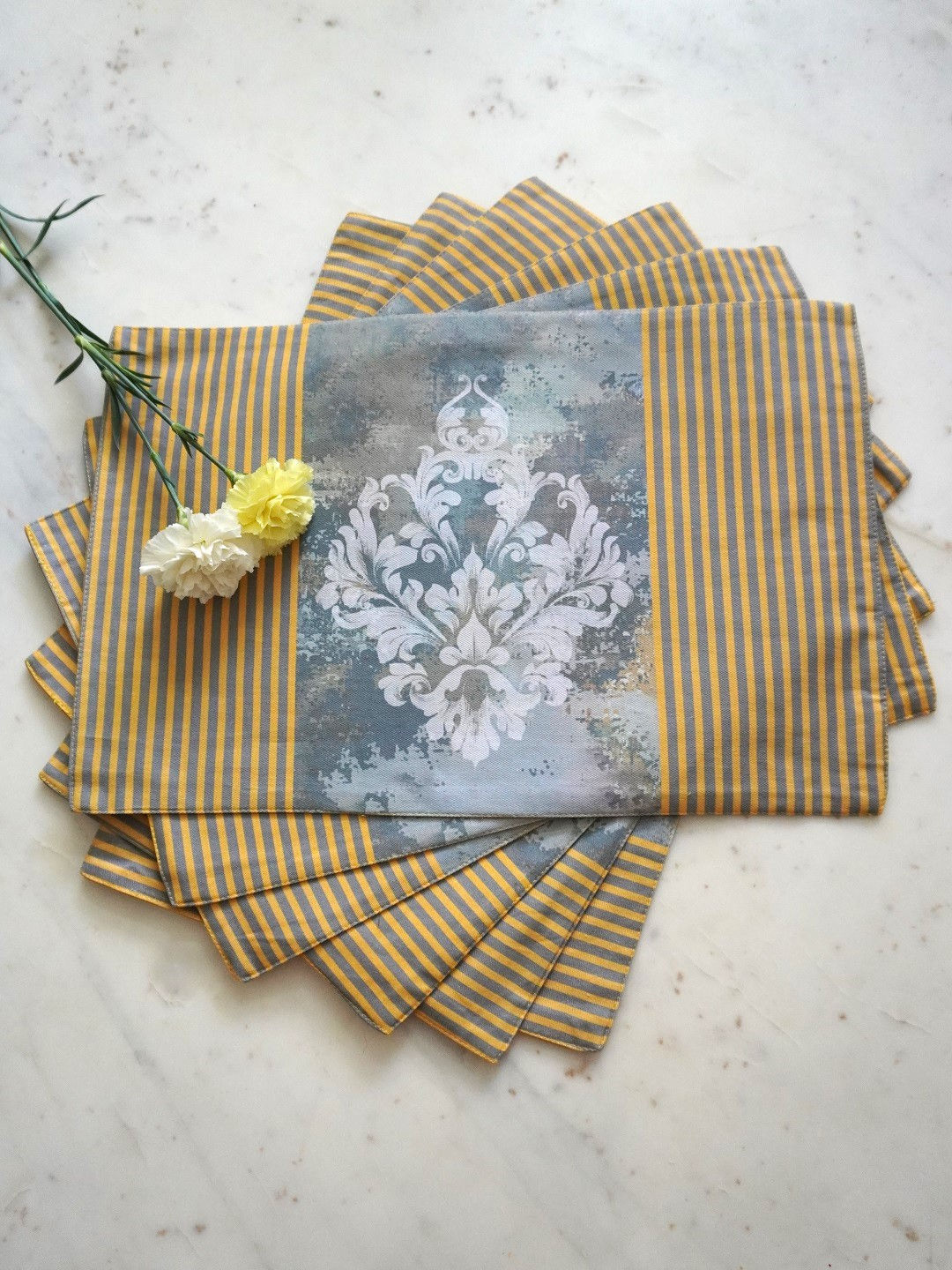 Table Placemats- Regalia Alluring Azure (European Symphony, Silver Grey)