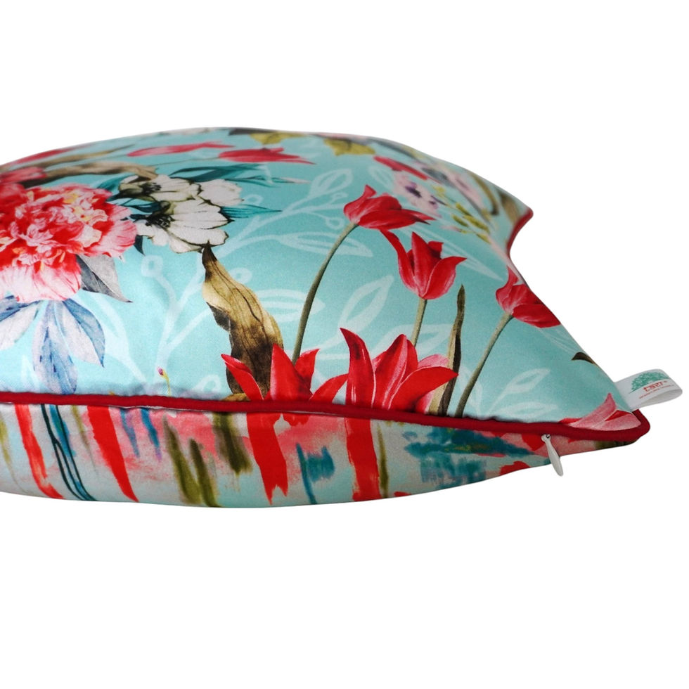 Thumbnail: 2 Reversible Printed Cushion Covers- Watercolor Tulips- Cyan Blue