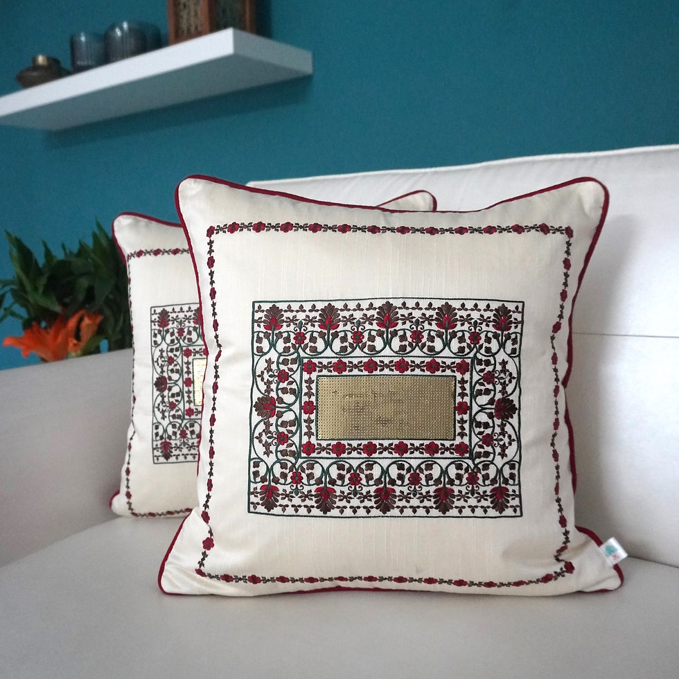 2 Embroidered Cushion Covers- Magic Mirror- Creamy Cream