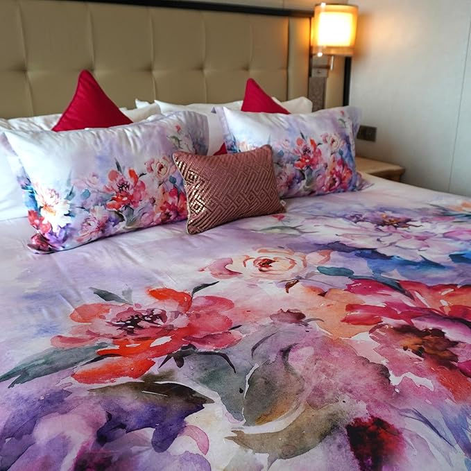 Thumbnail: 350 TC Luxury Cotton Bedsheet- Floreale- Fuchsia Pink
