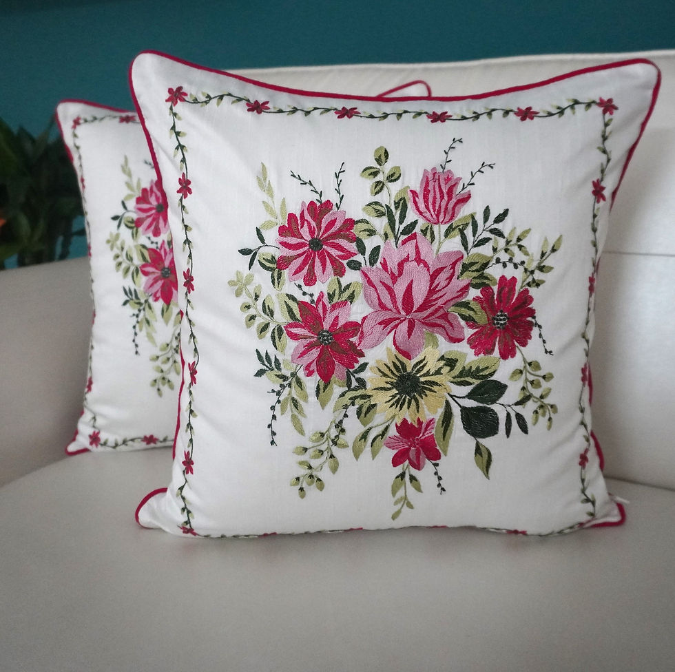 2 Embroidered Cushion Covers- My Fair Lady- Fuchsia Pink