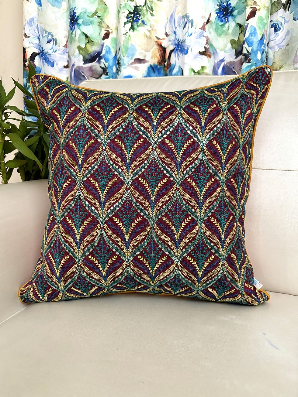 Thumbnail: 2 Sequin Embroidered Cushion Covers- Mehtab- Red Rubab
