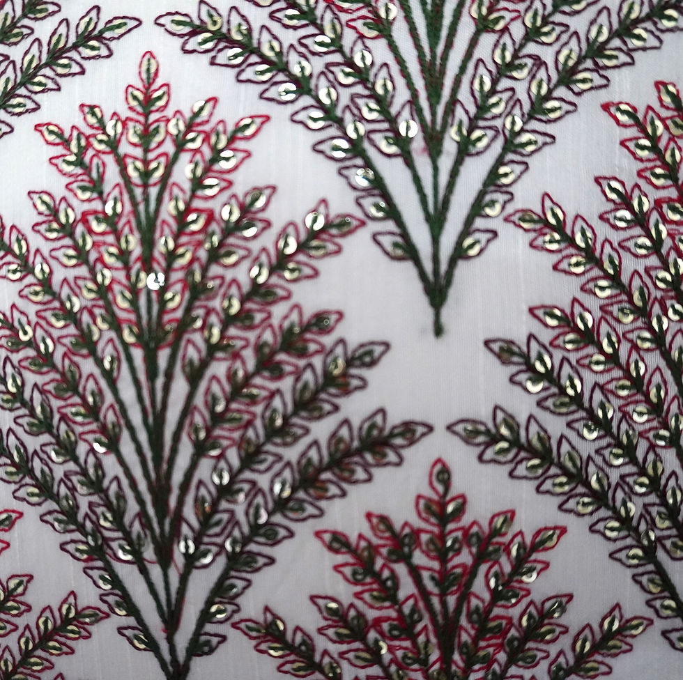 Thumbnail: 2 Embroidered Cushion Covers- Shimmering Ferns- Multicolor