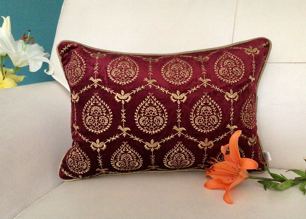 1 Embroidered Rectangular Cushion Cover- Padmini- Wine Red