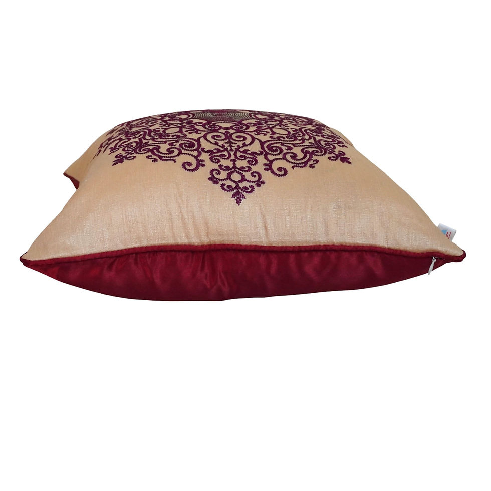 Thumbnail: 2 Embroidered Cushion Covers- Surya- Cream Burgundy