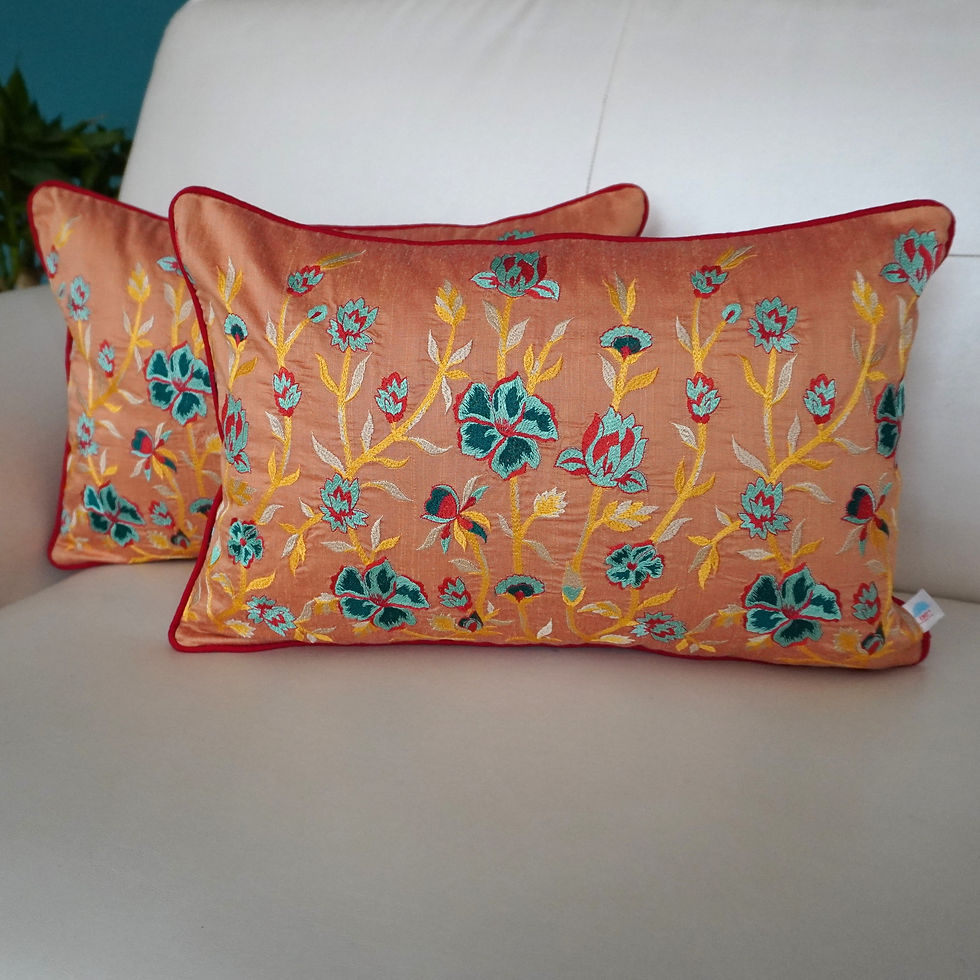2 Embroidered Cushion Covers- Wild flower fields- Peach Red