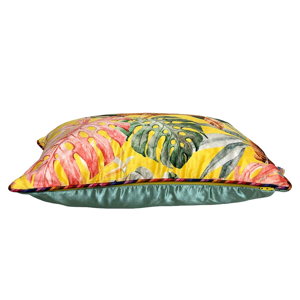 Thumbnail: 2 Velvet Printed Rectangular Cushion Covers- Palms- Lively Yellow