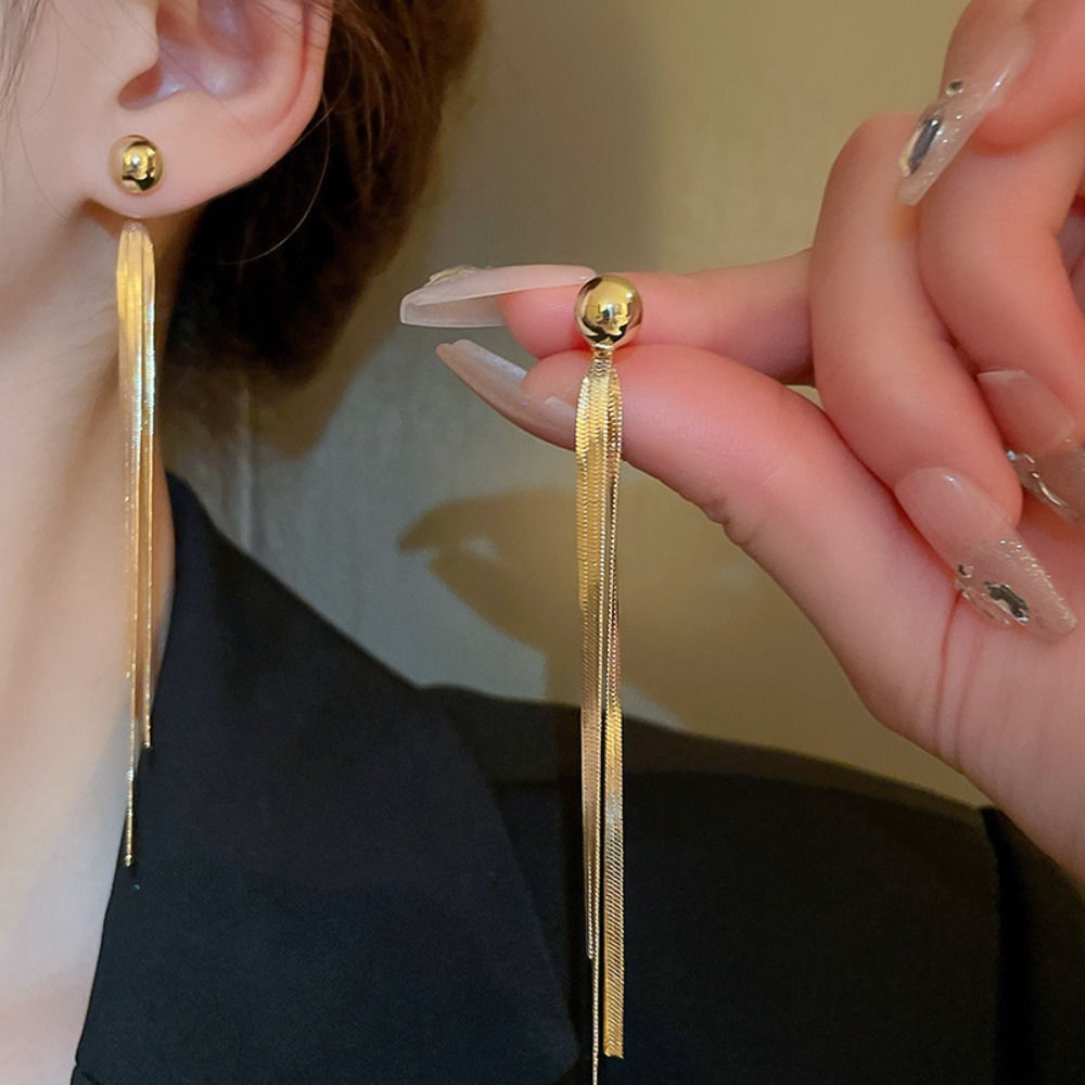 Minimalist Gold Color Snake Bone Chain Long Tassel Dangle Earrings for Women Dai