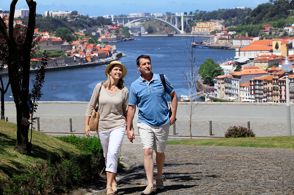 Couple exploring the Douro river in Portugal