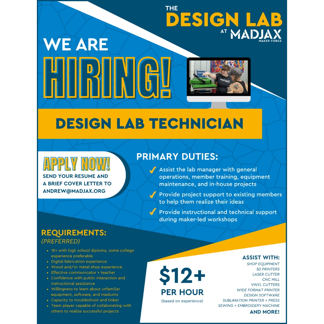 Infographic for Design Lab Technician Position. Info is in the blog post body.