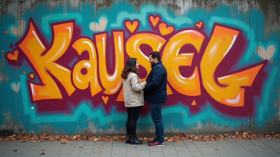 Nahaufnahme eines Paares vor einer bunten Graffiti-Wand im Mauerpark