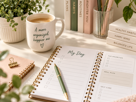 Busy mom using a planner to create a simple daily wellness routine