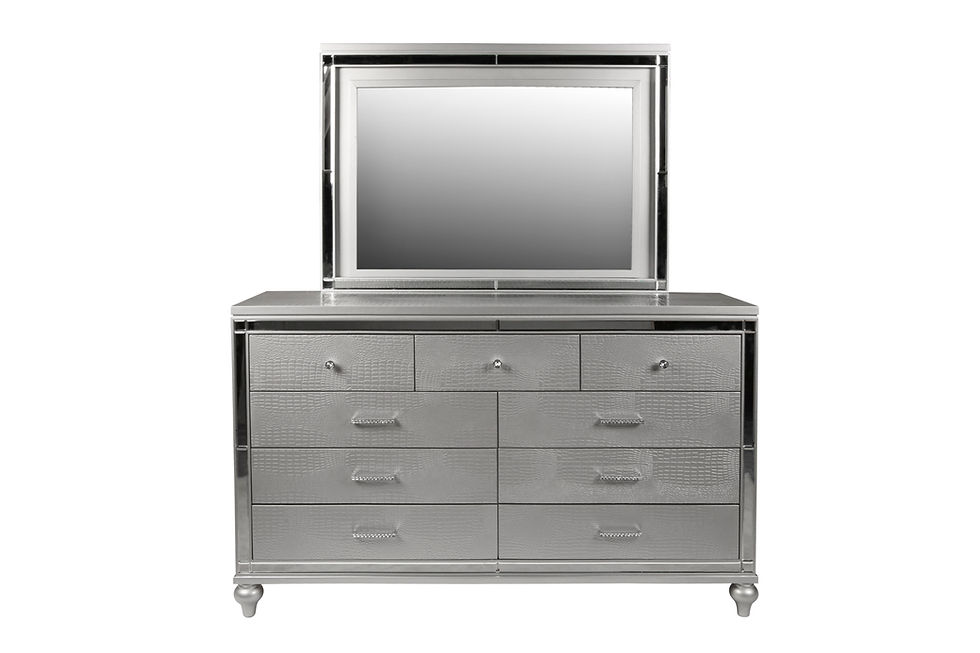 Thumbnail: Valentino Silver Queen Bed, 2 Nightstands, Dresser & Mirror