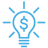 Blue glowing light bulb icon with a dollar sign inside