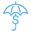 Blue umbrella icon with a dollar sign handle