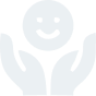 Smiling face icon held by cupped hands.