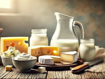 Produits laitiers divers : lait, crème, fromage, yaourt