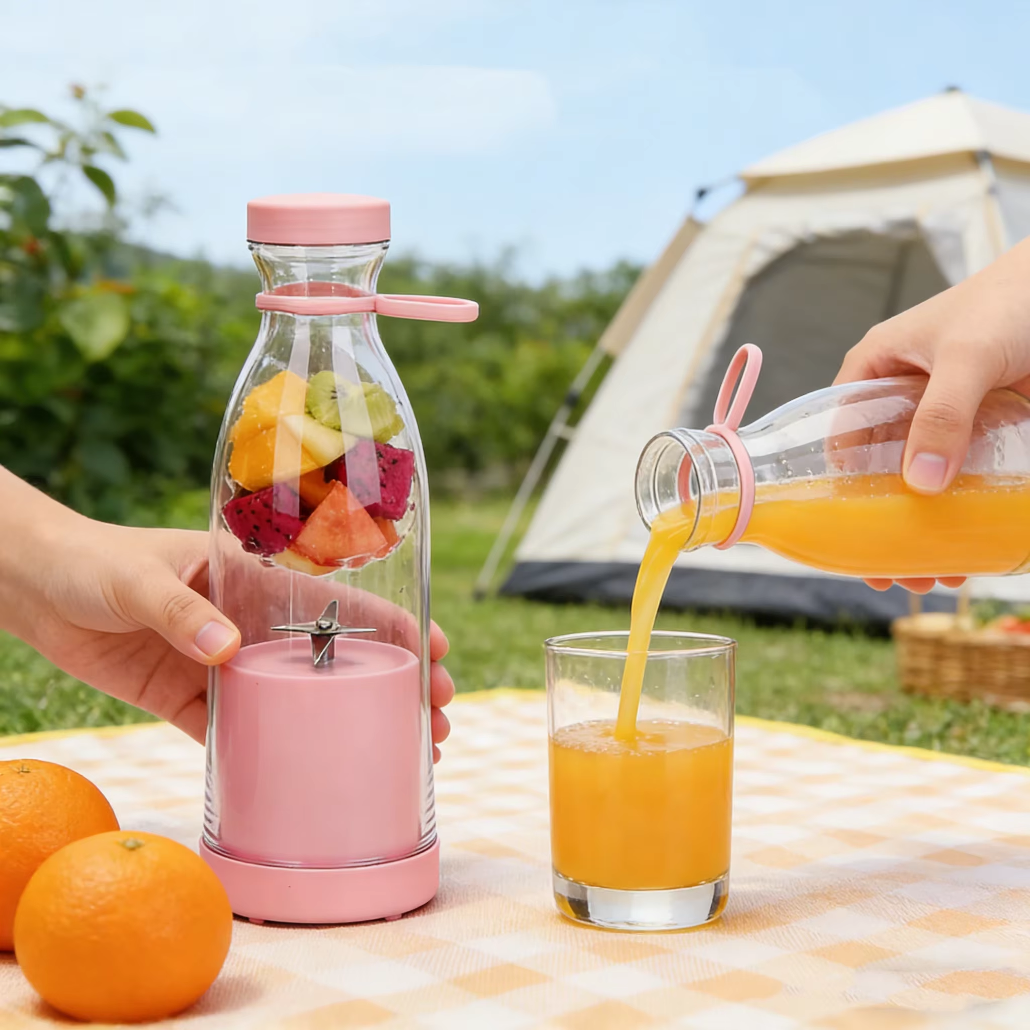 420ml Electric Juicer Mini Wine Bottle Blender Fruit Mixers 6 Blades Charging Ju