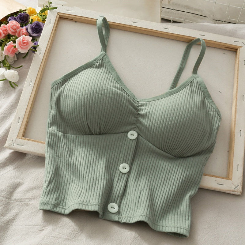 Miniatura: Women Knitted Tank Top Strap Vest Female Knitting Crop Top Chest Wrap Pure Cotto